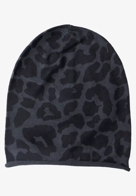 Beanie mit Leo-Muster und Rollkante dark navy blue