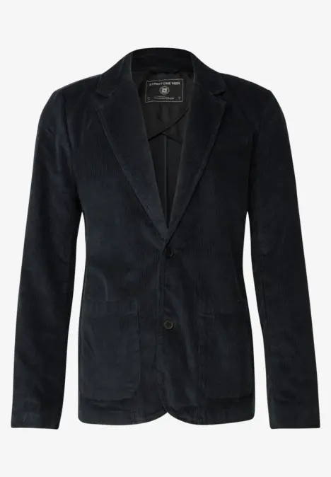 Dunkler Cord-Blazer mit zwei Knöpfen und zwei Taschen.