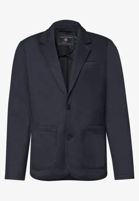 Zwarte herenblazer van jersey met reverskraag en knoopsluiting
