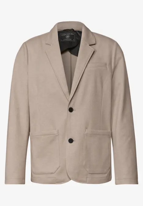 Beige, casual blazer met twee knopen en opgestikte zakken, ideaal voor een smart-casual look.