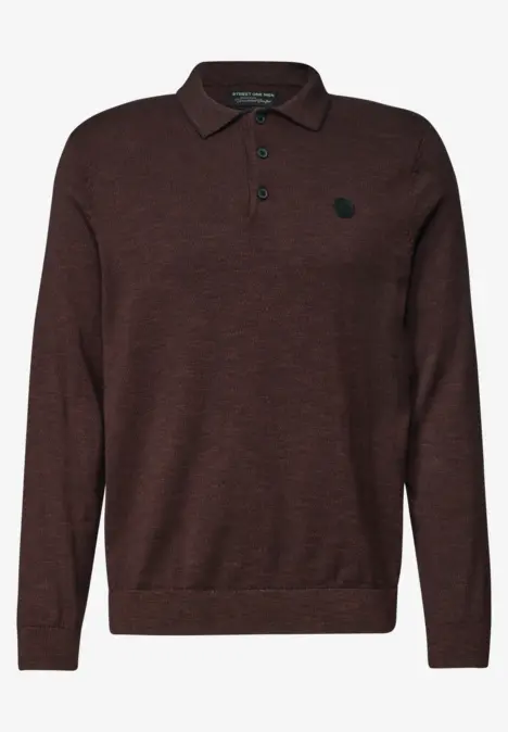 Brauner Herren-Pullover mit Polokragen und Knopfleiste, langärmelig.