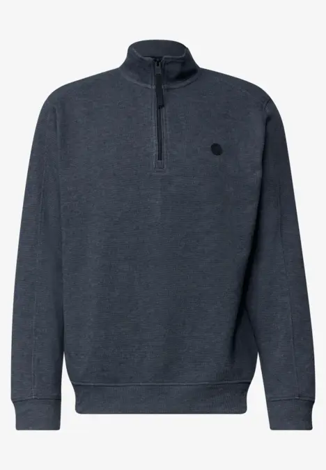 Grafitowy sweter z półzamkiem i dyskretnym logo na piersi