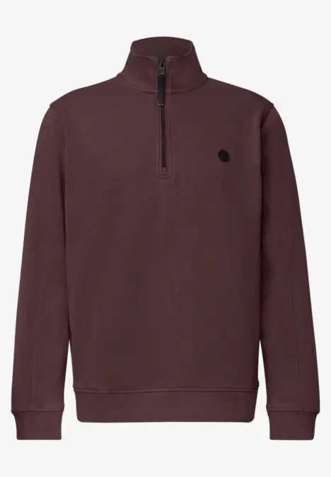 Ciemnoczerwony sweter z półzamkiem i logo na piersi