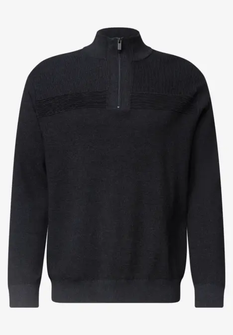 Schlichter schwarzer Pullover mit Stehkragen und kurzem Reißverschluss