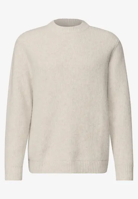 Beiger, schlichter Rundhals-Pullover aus Strick