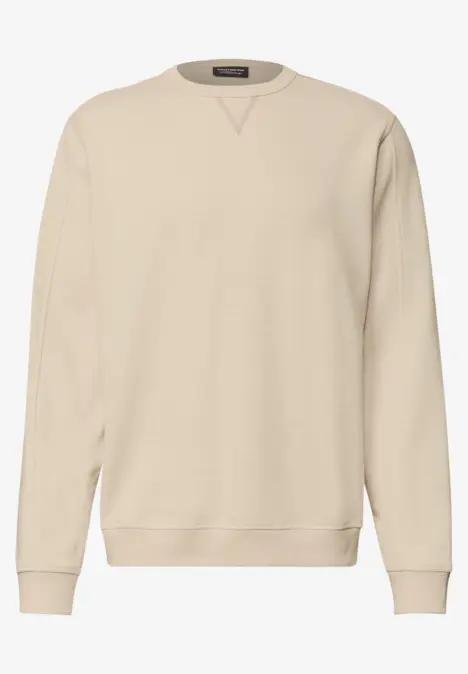 Schlichtes beige Sweatshirt mit Rundhalsausschnitt und gerippten Abschlüssen.