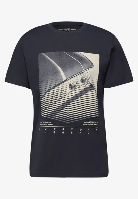 Dunkles T-Shirt mit monochromem Retro-Autodesign vorne