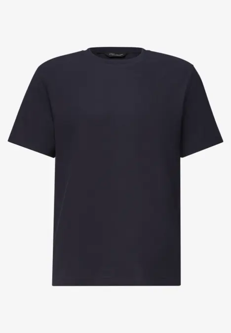 Effen donkerblauw T-shirt met ronde hals en korte mouwen.