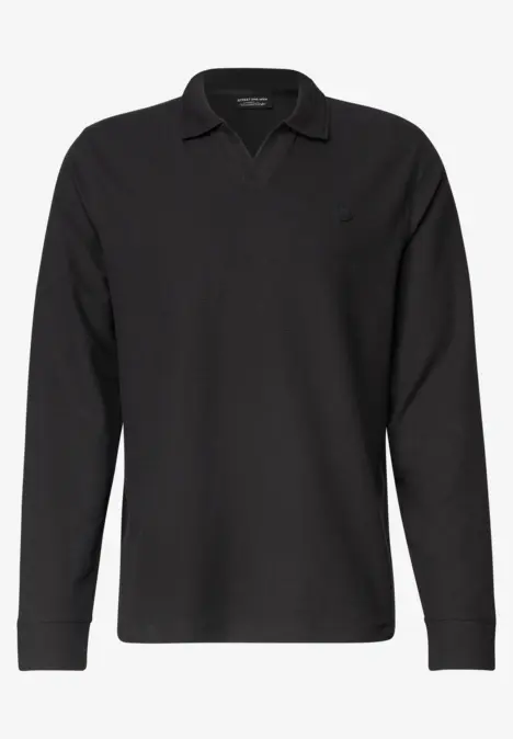 Zwarte lange mouwen polo met klassieke kraag en subtiel logo, gemaakt van comfortabele stof.