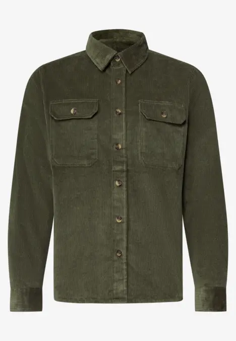 Olijfgroene corduroy overshirt met knopen en twee borstzakken, lange mouwen