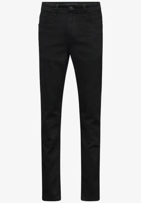 Schwarze Jeanshose mit schmalem Schnitt.