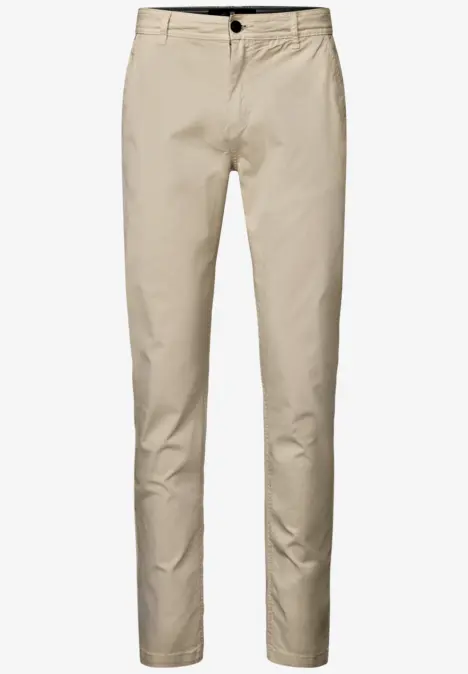 Beige Chinohose in Slim Fit aus leichtem Baumwollmix mit Knopf- und Reißverschluss.
