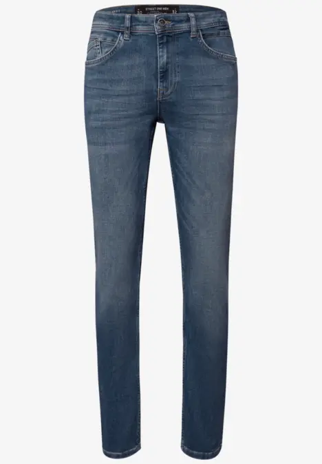 Effen, recht gesneden blauwe denim jeans met klassieke vijfzakkenstijl en normale taille.