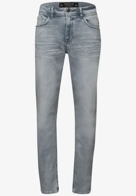Lichtgrijze slim-fit jeans met vijf zakken en subtiel used-effect.