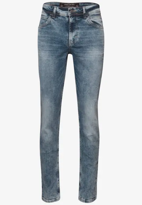 Lichtblauwe skinny jeans met slanke pasvorm, subtiele washed finish en enkellengte