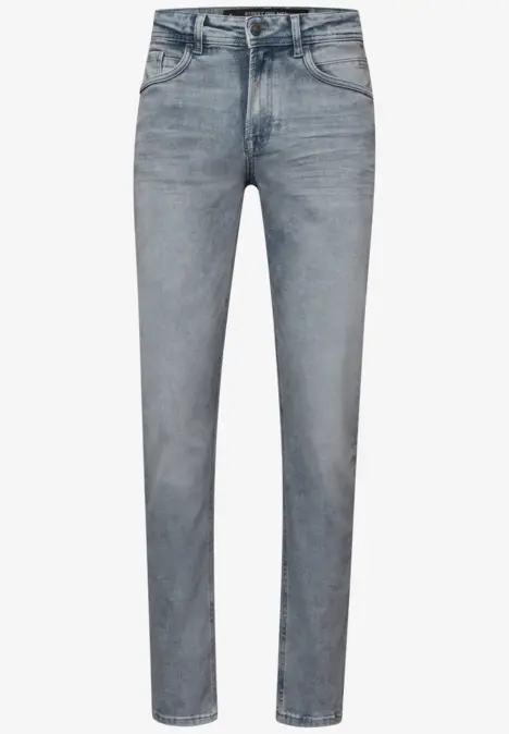 Lichtblauwe slim-fit jeans met rechte pijpen, vijf zakken en een subtiele wassing voor een nette look.