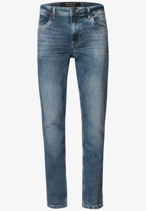 Blauwe, rechtvallende spijkerbroek met vijf zakken en klassieke denimlook