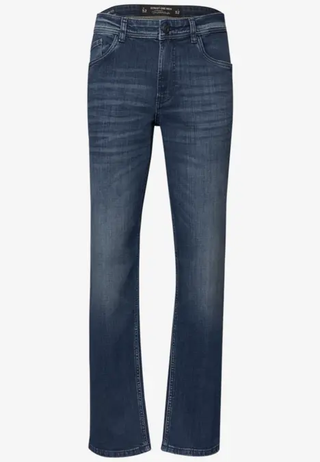 Dunkelblaue Jeans mit geradem Schnitt und dezenter Waschung