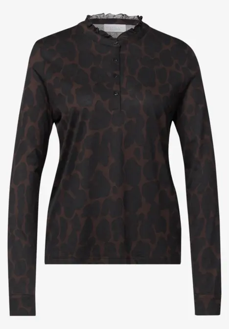 T-shirt manches longues marron foncé pour femme avec imprimé léopard discret