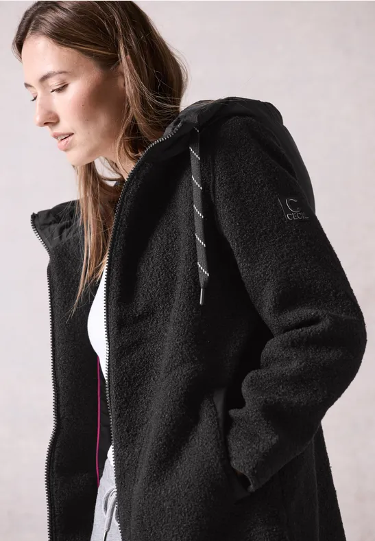 Cecil Dames Wol-look jas in Zwart, Gr: M