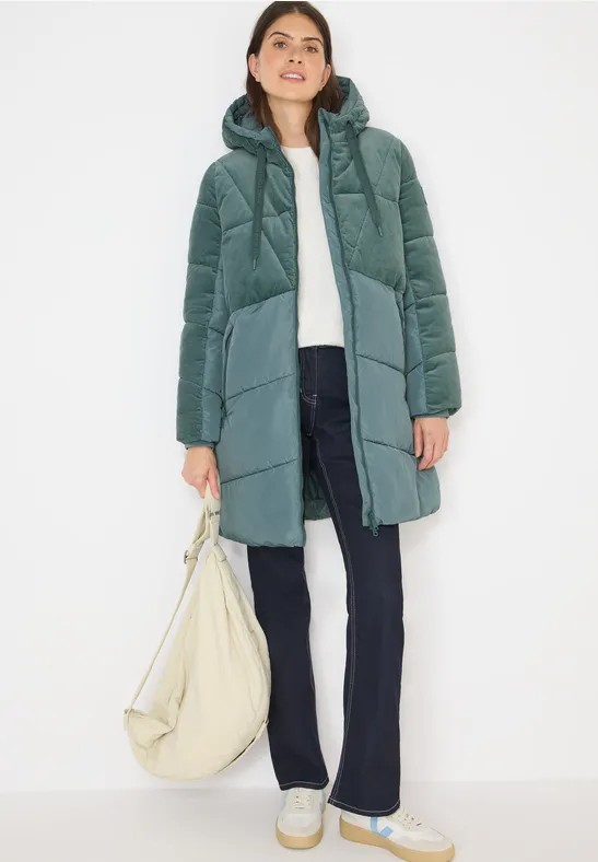 Thumbnail - Cecil Damen Puffer Mantel mit Cordmix in Grün, Gr: XXL
