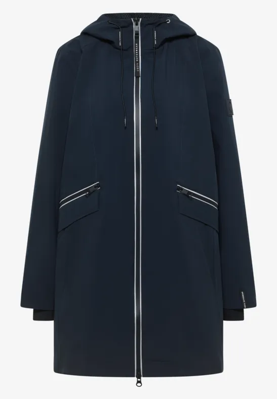 Thumbnail - Cecil Damen Mantel mit Kapuze und 2-Wege-Zipper in Blau, Gr: XL