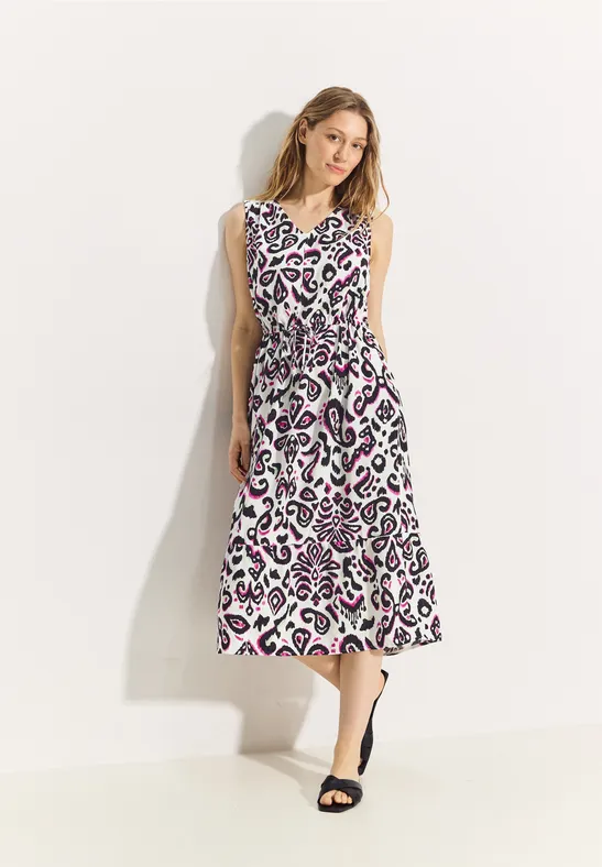 cecil Kleid V-Ausschnitt Tunnelzug Viskose Weiß