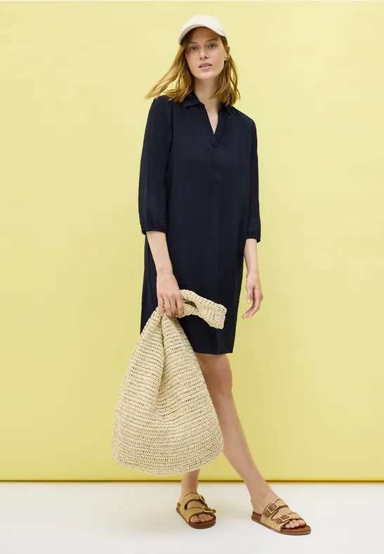 cecil Blusenkleid Hemdkragen 3/4-Ärmel Viskose-Polyamide Blau