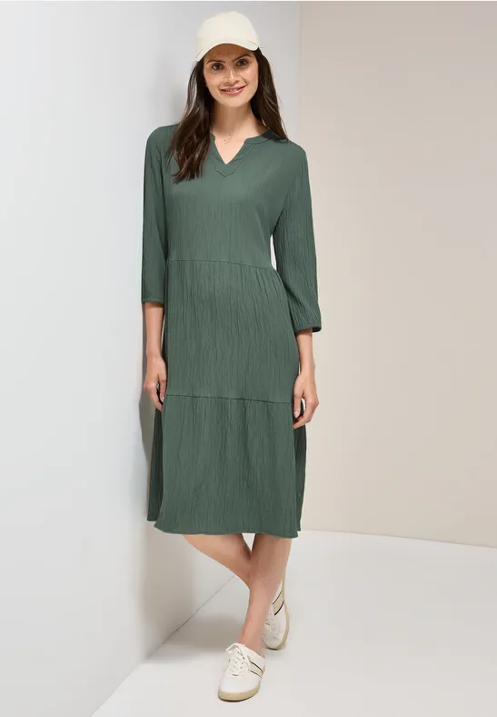 cecil Kleid Volants 3/4-Arm Seersucker Viskose Gruen