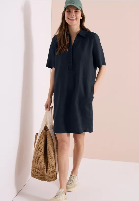 cecil Knielanges Kleid Leinen Blau