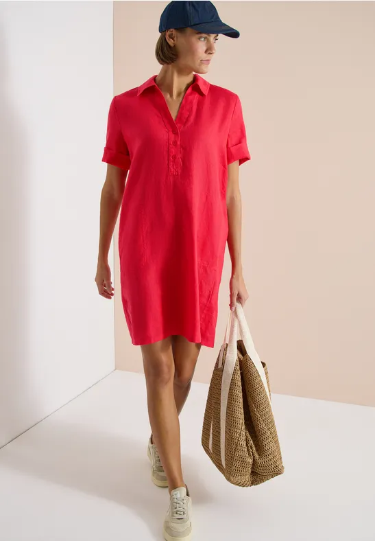 cecil Kleid Leinen Knielang Hemdkragen Rot