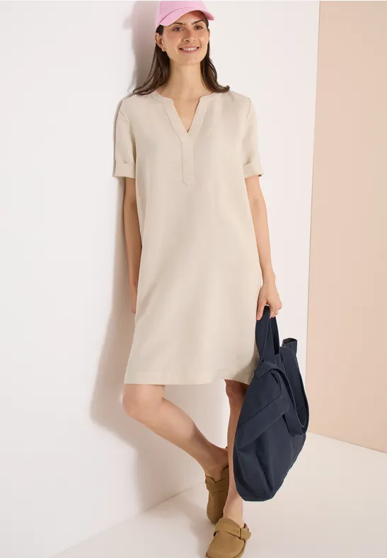 cecil Kleid Split Neck Leinen Beige