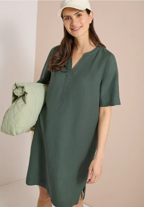 cecil Kleid Split Neck Leinen Grün