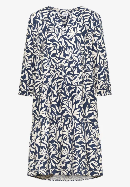 Thumbnail - Cecil Damen Knielanges Kleid mit Volants in Blau, Gr: 3XL