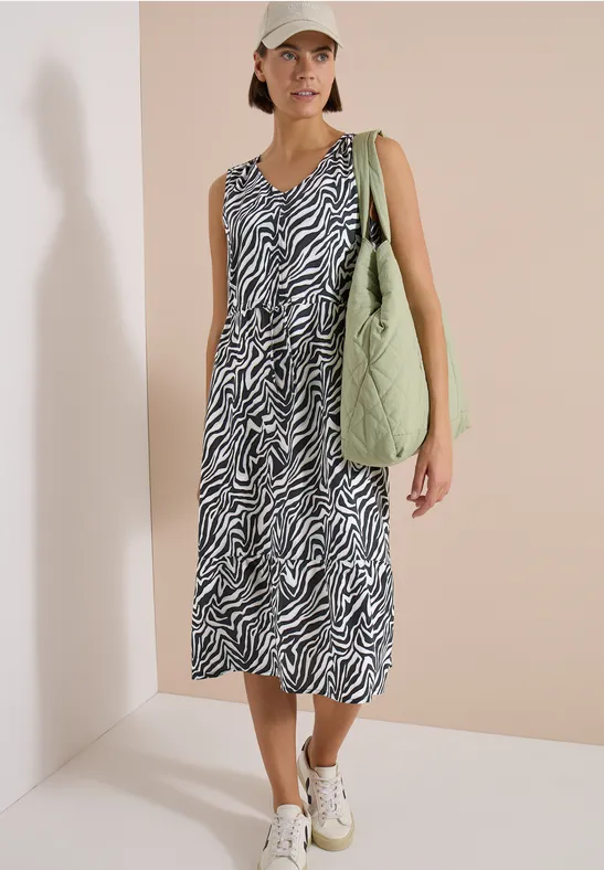 Midikleid mit V-Neck und Zebraprint