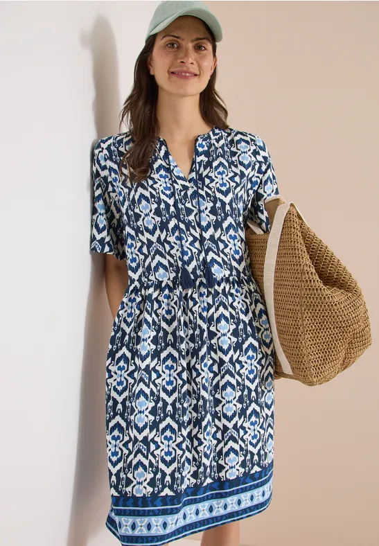 cecil Knielanges Viskosekleid Grafisches Muster Blau