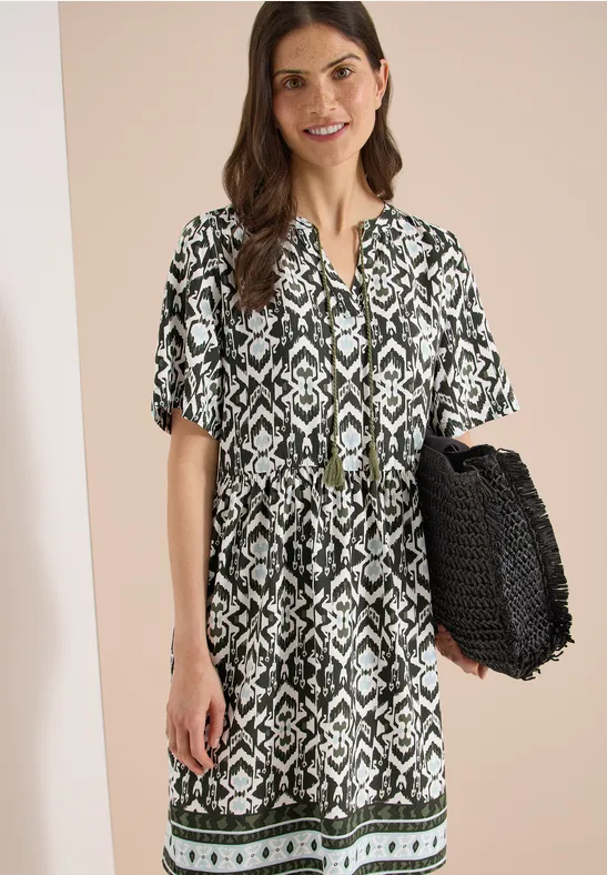 cecil Knielanges Kleid grafisches Muster Viskose Grün