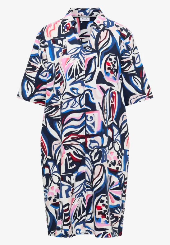 Thumbnail - Cecil Damen Knielanges Kleid mit grafischem Muster in Blau, Gr: L