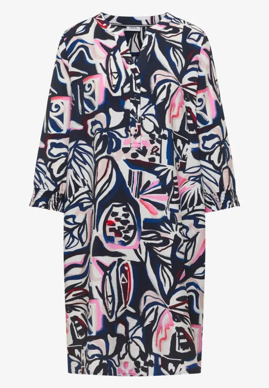 Thumbnail - Cecil Damen Knielanges Kleid mit grafischem Muster in Blau, Gr: S