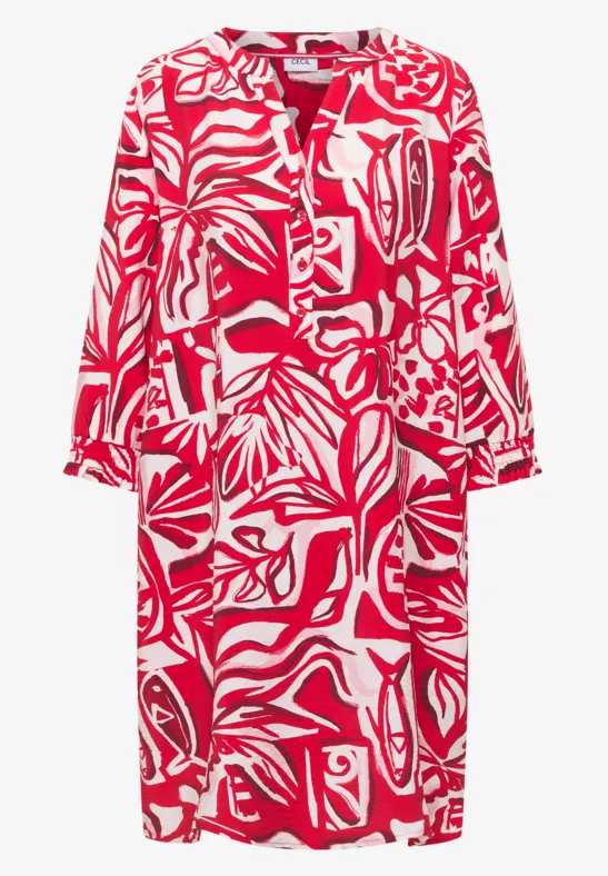Thumbnail - Cecil Damen Knielanges Kleid mit grafischem Muster in Rot, Gr: XXL