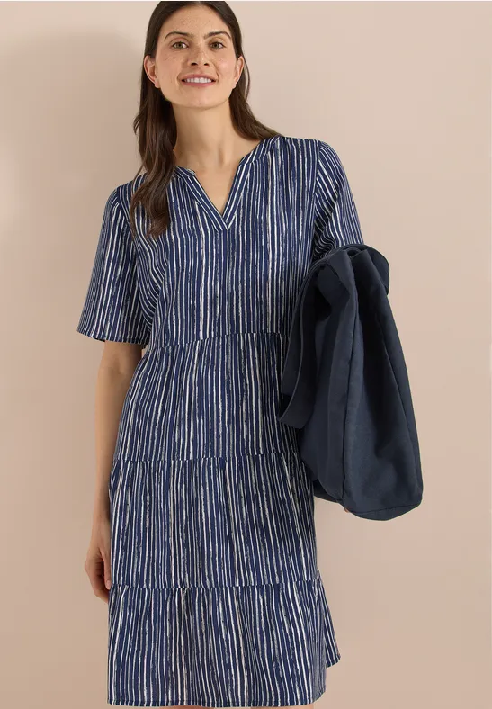 cecil Knielanges Viskose Kleid Streifenmuster Blau