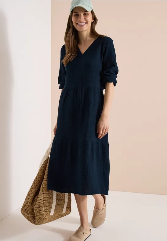 cecil Kleid Knielang Musselin Baumwolle Blau