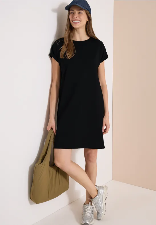 cecil Knielanges Kleid Jersey Rundhals Capsleeve Schwarz