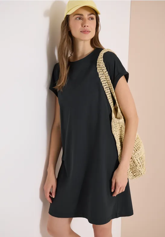 cecil Knielanges Kleid Jersey Rundhalsausschnitt Capsleeves Baumwolle Grün