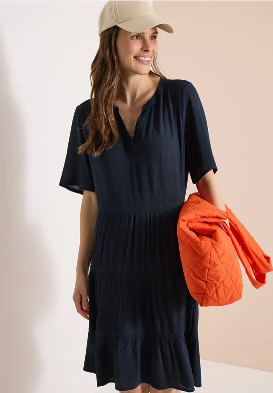cecil Kleid Split Neck Struktur Viskose Blau