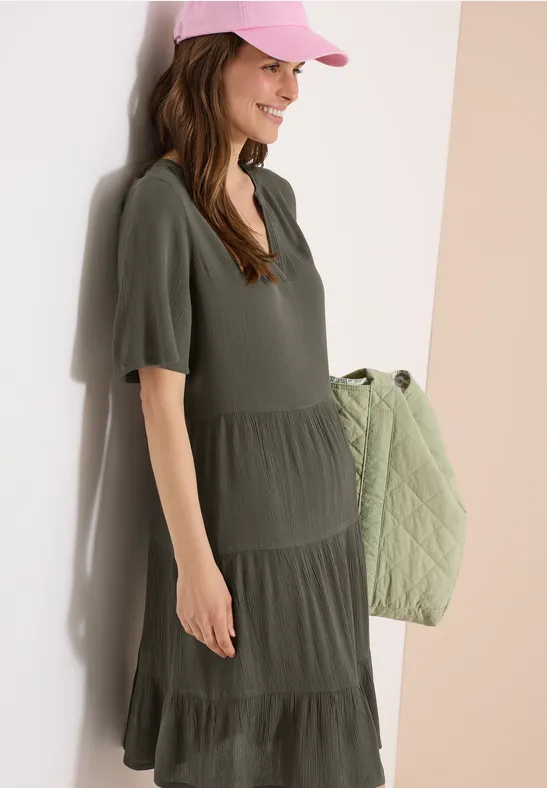 cecil Knielanges Kleid Crepe-Struktur Split Neck Grün