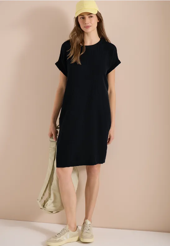cecil Kleid Musselin Kurzarm Baumwolle Schwarz