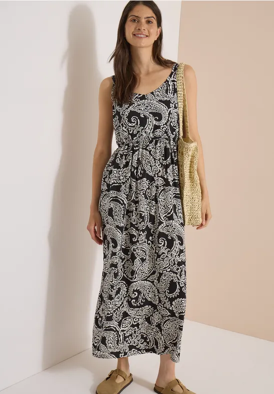 cecil Maxikleid V-Ausschnitt Paisley-Print Viskose Schwarz