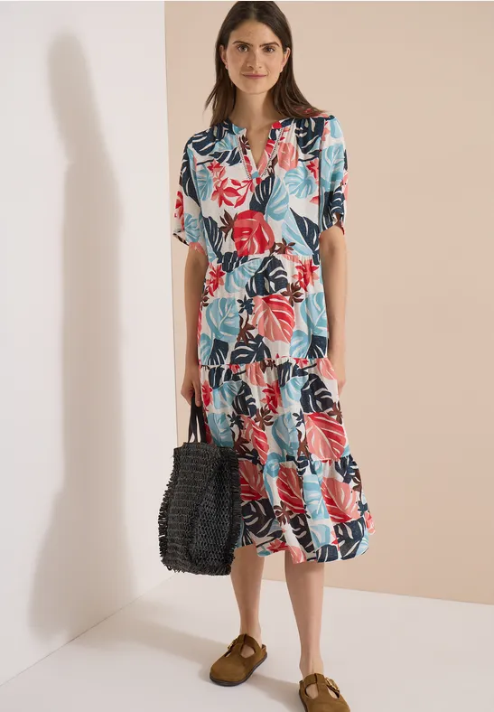 cecil Kleid Midikleid Split Neck Print Weiß