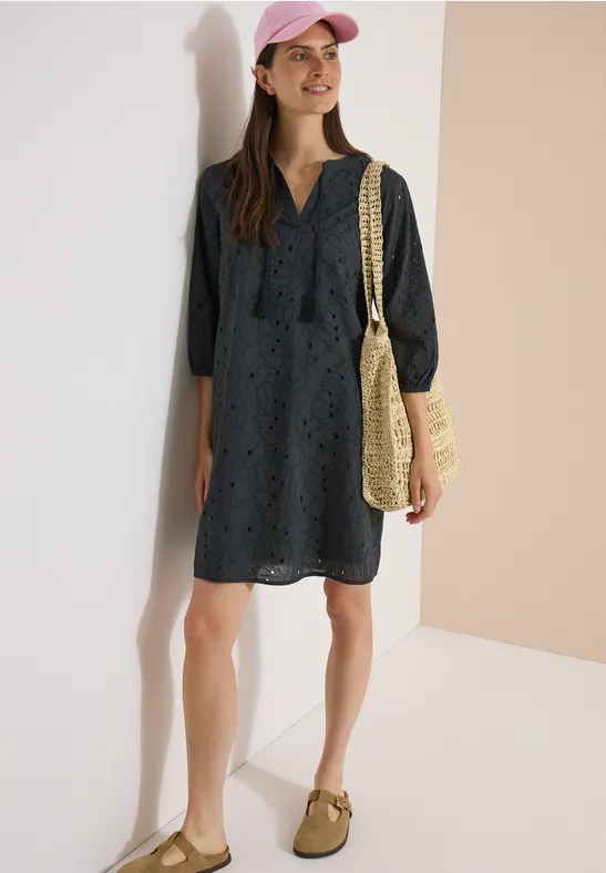 cecil Kleid 3/4-Arm Stickerei Baumwolle Grün